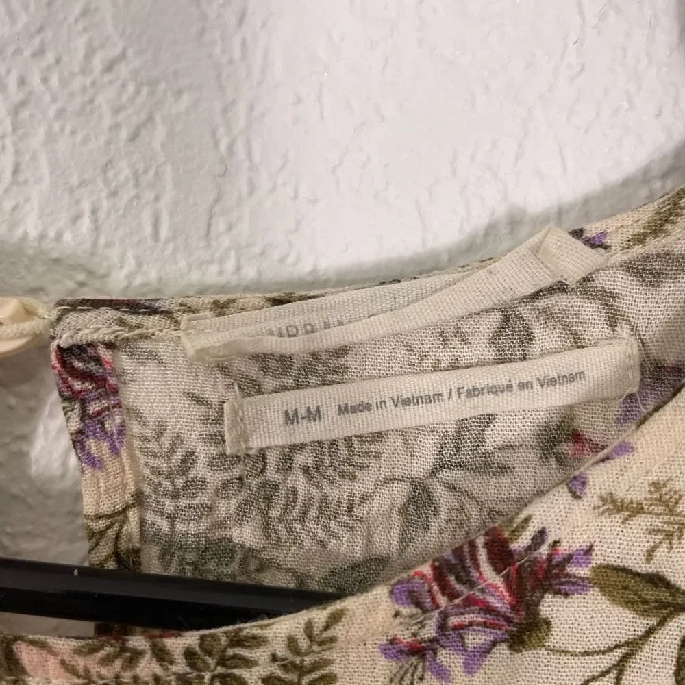 Urban Outfitters‎ Cream with Purple & Red Floral Print Long Sleeve Dress